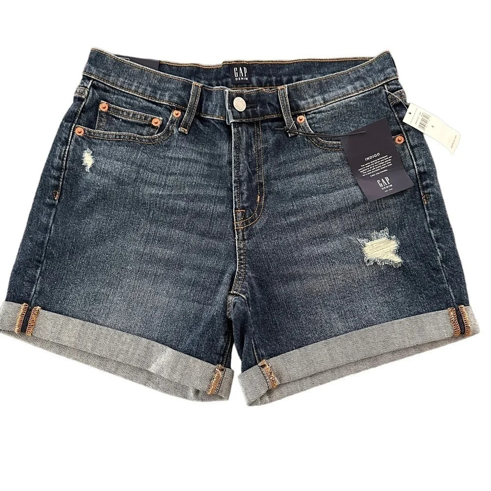 NWT Gap Womens‎ 28/6 Indigo Denim Jean Shorts 5” Mid Rise Stretch Easy Fit New